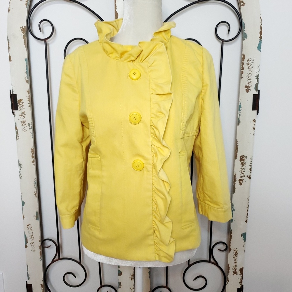 Etcetera yellow ruffled jacket size 6